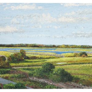 44, and 60. An oil painting of a field and a bridge.