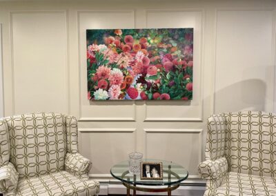 241. Painting of pink flowers on a wall.