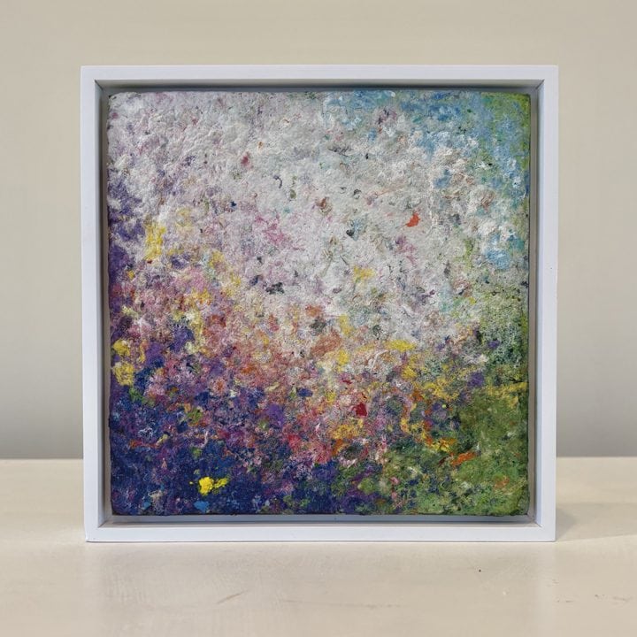 SEPTEMBER. Asters boogie woogie, 9 x 9 x 1 inches, white floater frame