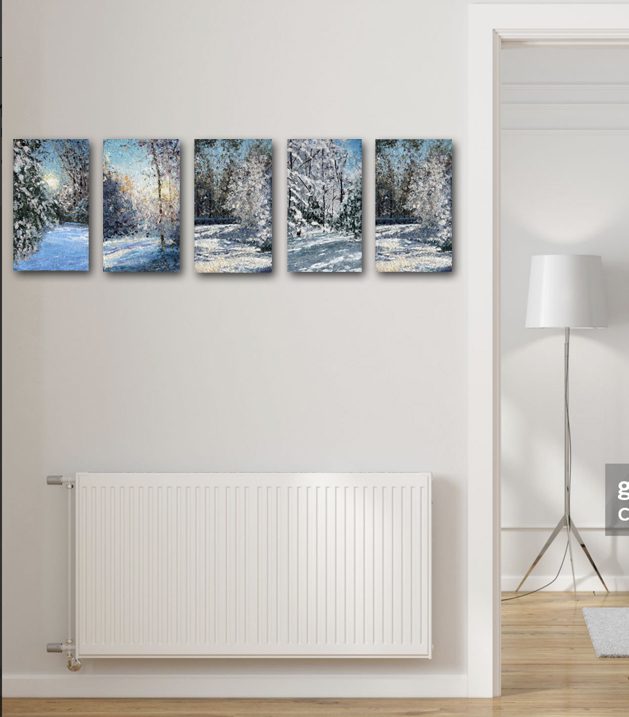 Five Winter Landscapes, 14 x 8 x 1 inches each. Sold as a set. - Image 5