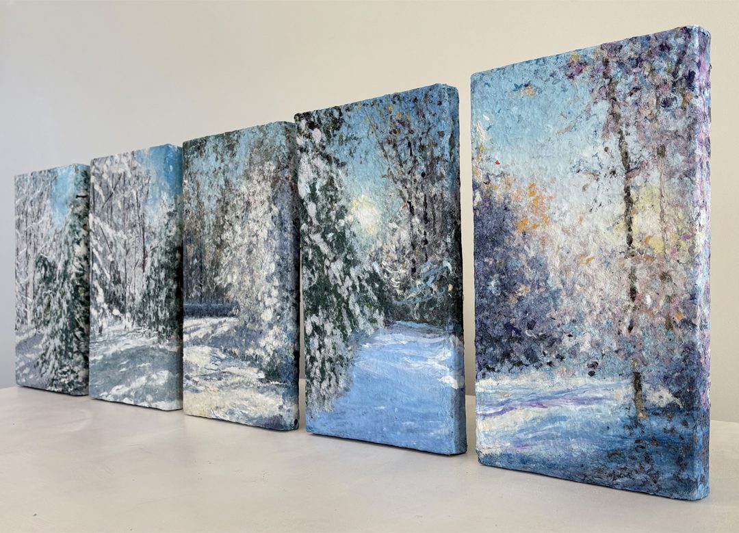 Five Winter Landscapes, 14 x 8 x 1 inches each. Sold as a set. - Image 9
