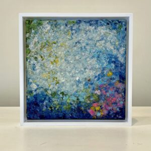 SOLD. Water Lillies, 9 x 9 x 1 inches, white flaoter frame